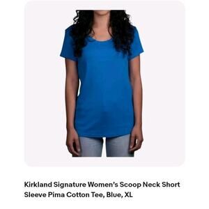 Kirkland Signature Women’s Scoop Neck Short Sleeve Pima Cotton Tee, Blue, XL
